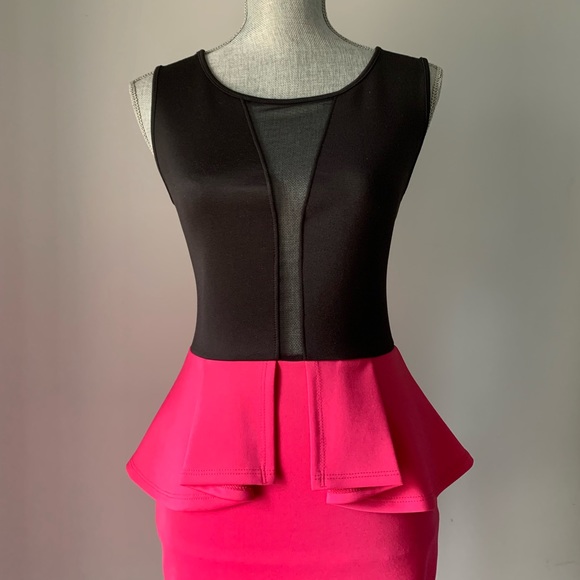 Pink and Black mesh cut out peplum dress - Picture 2 of 6